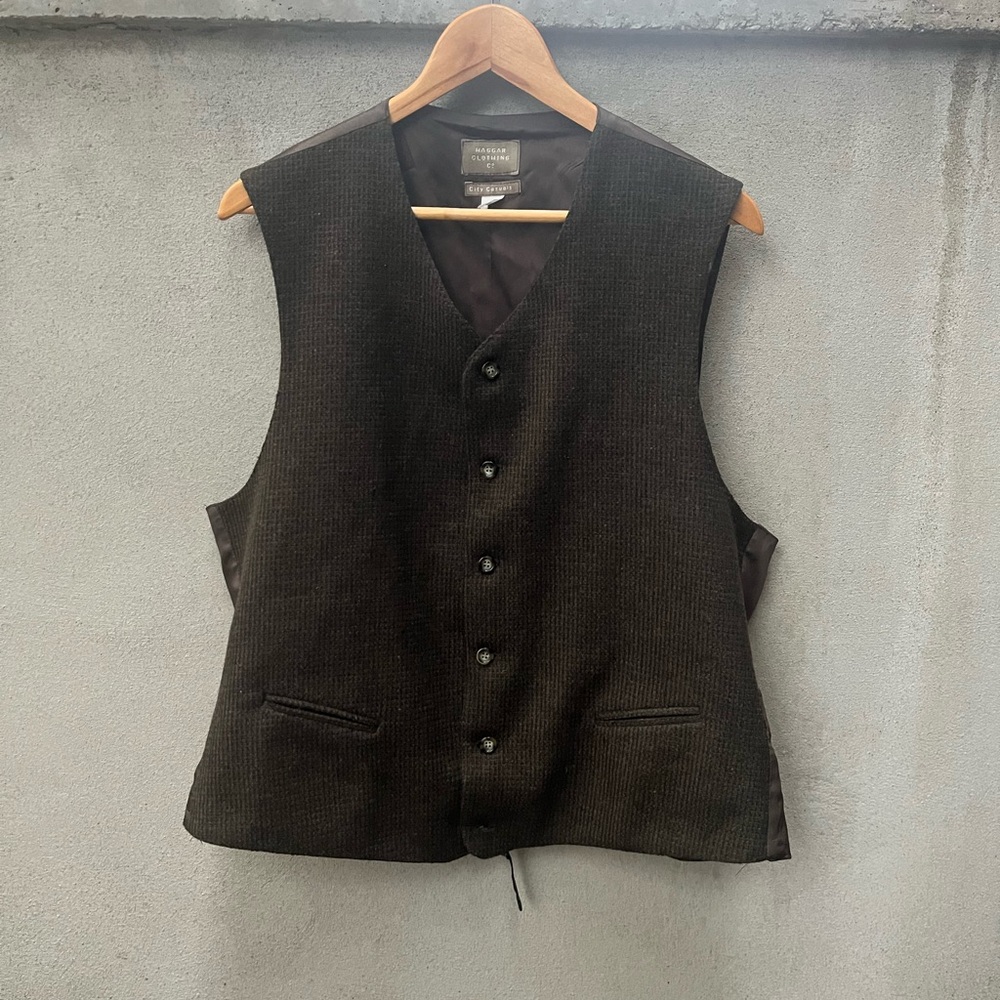 Haggar Virgin Wool Dark Brown Button-Up Vest Size 46